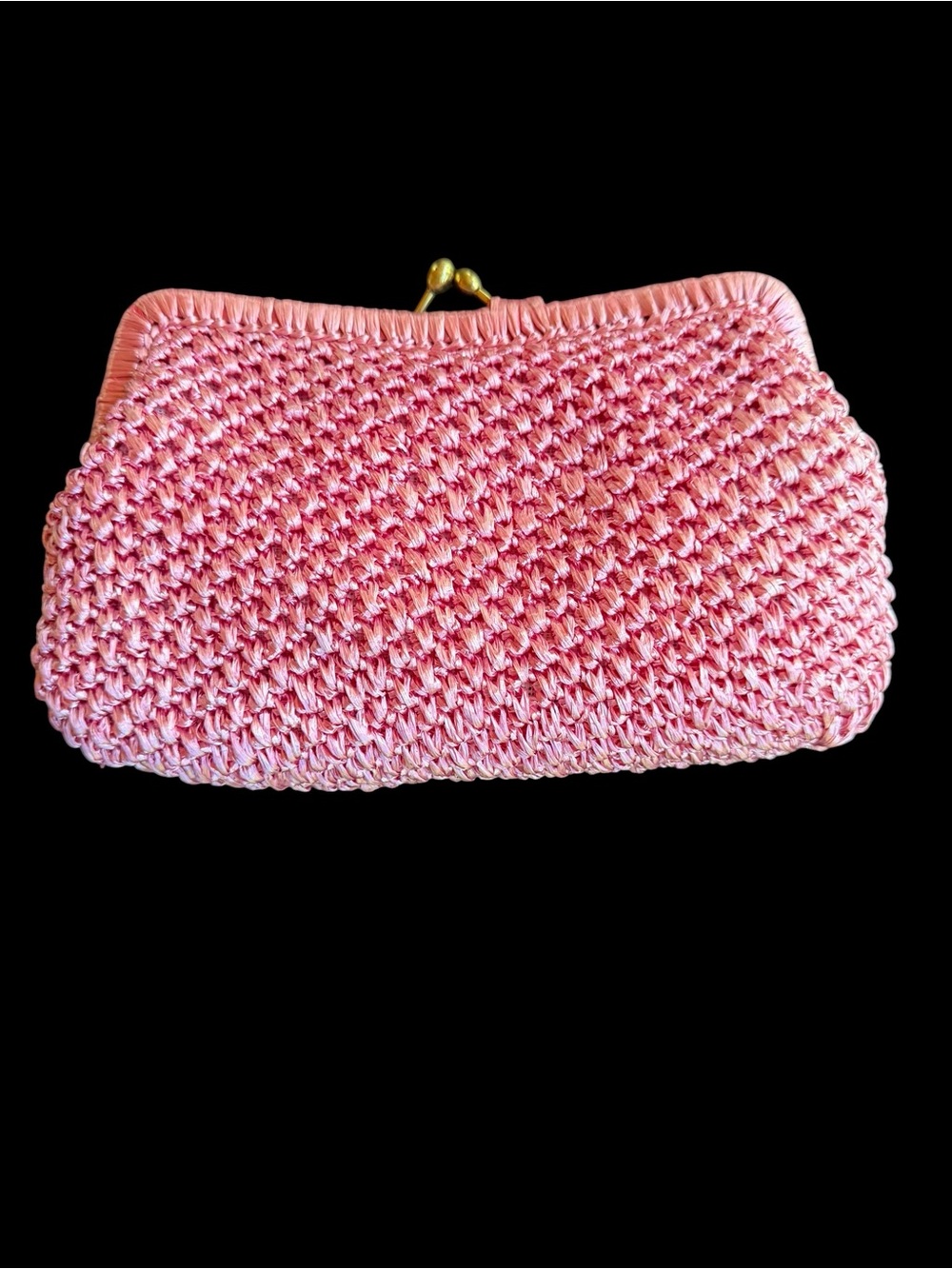 Deadstock w/o Tag 1960s Walborg Pink Woven Raffia Clutch